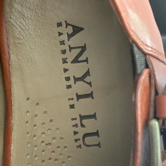 NEW ANYI LU Peep Toe Buckle Wedges Booties Ankle Boots Leather Brown Cognac - Picture 3 of 14